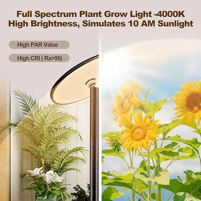 69” Tall Grow Lights for Indoor Plants Full Spectrum, 40W Sunlike Standing Plant Lights for Indoor Growing, 10-Level Dimmable, Adjustable Height for Various Plant Sizes