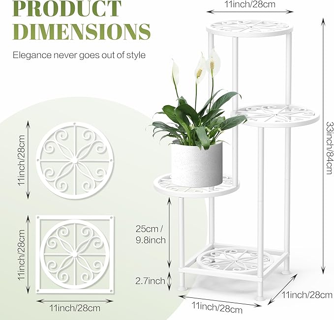 4 Tier Plant Stand Indoor Outdoor, Metal Flower Shelf Display Holder, Multiple Plants Corner Tall Flower Holders for Patio Balcony Porch Garden Living Room (White)