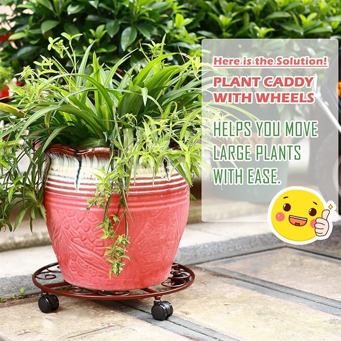 5 Pack Plant Caddy with Wheels Heavy Duty 13.5 Inch Metal Plant Stand on Wheels Plant dolly Rolling Plant Stand Plant Roller with Casters for Indoor and Outdoor with Plant Saucers, Bronze