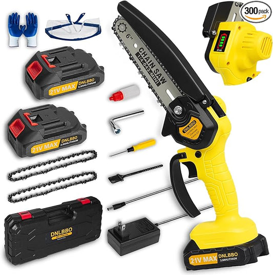 Mini Chainsaw Cordless, 6 inch Electric Chain Saw, With power display for Wood/Tree Cutting, Garden & Household Use Stocking Stuffers Gift for Men Dad Husband(2 Batteries)