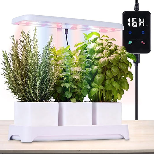Indoor Garden Led Grow Light, Full Spectrum LED Grow Lamp for Indoor Plants with Intelligent Controller, Height Adjustable, Ideal for Home Desk Plant Lighting (Without Pots)(White, 16.5*6.5*4 inch)