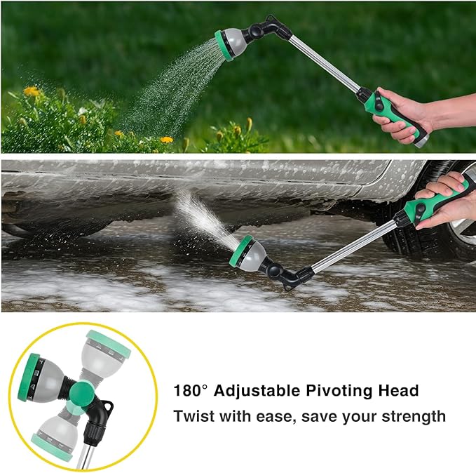 Yesker Watering Wand for Garden Hose, 21 Inch, 10 Spray Patterns, Adjustable Water Sprayer with Pivoting Head, Garden Hose Nozzle with Thumb Flow Control, Ideal for Water Plant and Yard Washing