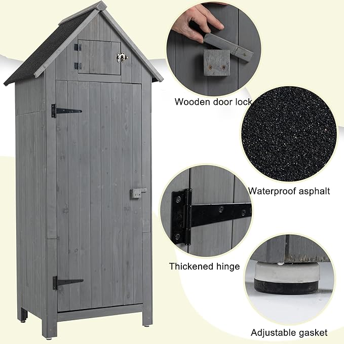 KEIKI 30.3" L Outdoor Storage Cabinet Tool Shed,Wood Frame with Sloped Roof Lockable Door for Patio Furniture