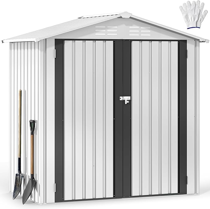 DWVO 6x4ft Metal Outdoor Storage Shed, Waterproof Tool Shed Heavy-Duty Storage Unit with Lockable Door and Vents, Ideal for Bicycles, Tools, Lawnmowers, Backyards, Patios, Lawns - White