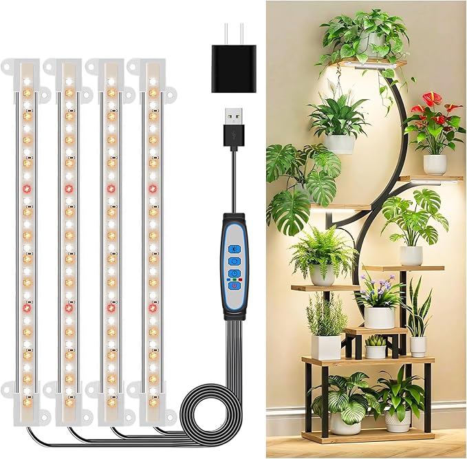 8 inches LED Grow Light Strips, Full Spectrum Plant Lights for Indoor Growing with 6/12/16H Timer, 3 Color Modes, 5 Dimmable Levels, Grow Lamp for Seedling, Perfect for Indoor Plant Stand