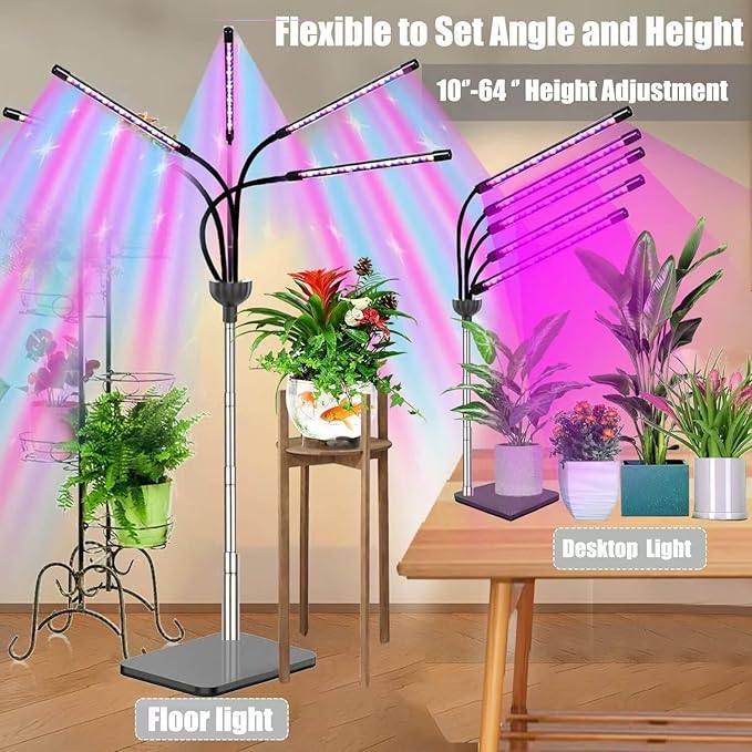 Grow Light for Indoor Plants 12-65 Inches Height Adjustable Plant Growing Lamps 5 Heads Red Blue Full Spectrum LED Auto On/Off Timer (Full Spectrum, Five Heads)