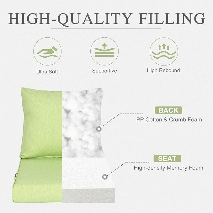 Aoodor 25" x 25" Patio Deep Seat Cushion Set, Water Resistant & Fade Resistant Outdoor Furniture Cushions with Adjustable Straps for Patio, Deck, Garden, Set of 2, Green