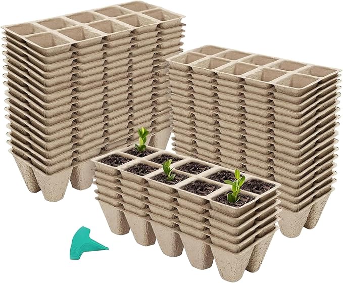 GROWNEER 360 Cells Peat Pots Seed Starter Trays 36 Packs Biodegradable Seedling Pots Germination Trays Organic Plant Starter Kit with 15 Pcs Plant Labels