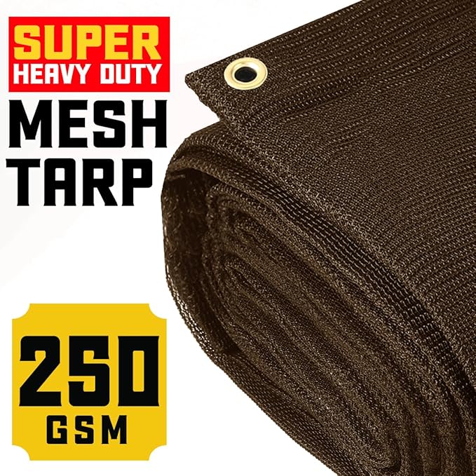 Core Tarps 60% Brown Shade Cloth with Grommets - 12 X 30 FT Heavy Duty Mesh Tarp - Sun Shade Cloth for Garden Vegetables Plants Greenhouse Outdoors Backyard Fences Dump Trucks Patio Mesh Shade Tarp