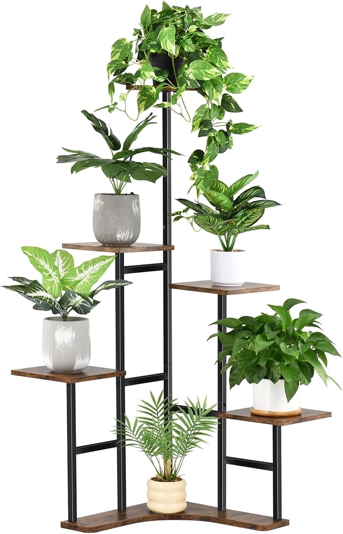 Corner Plant Stand Indoor, 6 Tier Corner Plant Shelf Flower Stand for Multiple Plants, Plant Shelves Organizer Rack for Living Room, Balcony, Patio, Garden (Square)