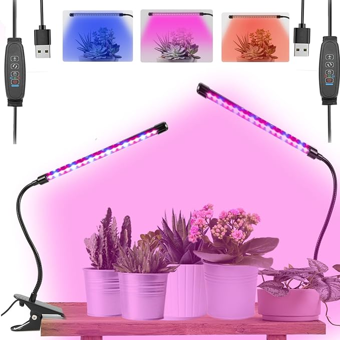 Clip On Grow Light for Indoor Plants,Full Spectrum Led Plant Grow Lights with Auto-Timer, Plant Growing Lamp for Seed Starting,Houseplants, Bonsai, Pot Plant,1 Lamp(2 Pack)