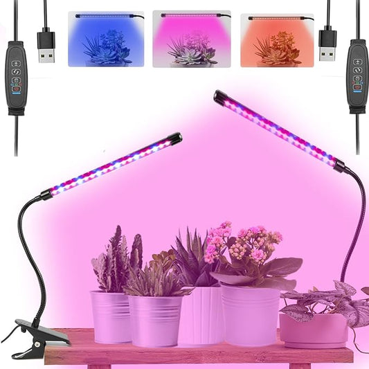 Clip On Grow Light for Indoor Plants,Full Spectrum Led Plant Grow Lights with Auto-Timer, Plant Growing Lamp for Seed Starting,Houseplants, Bonsai, Pot Plant,1 Lamp(2 Pack)
