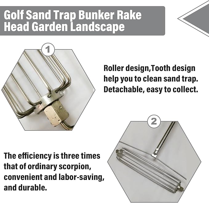 Roller Design Golf Course Rakes, Stainless Golf Sand Trap Bunker Simulator, Bunker Rake for High Jump Long Jump Track and Field Sandy Golf Course