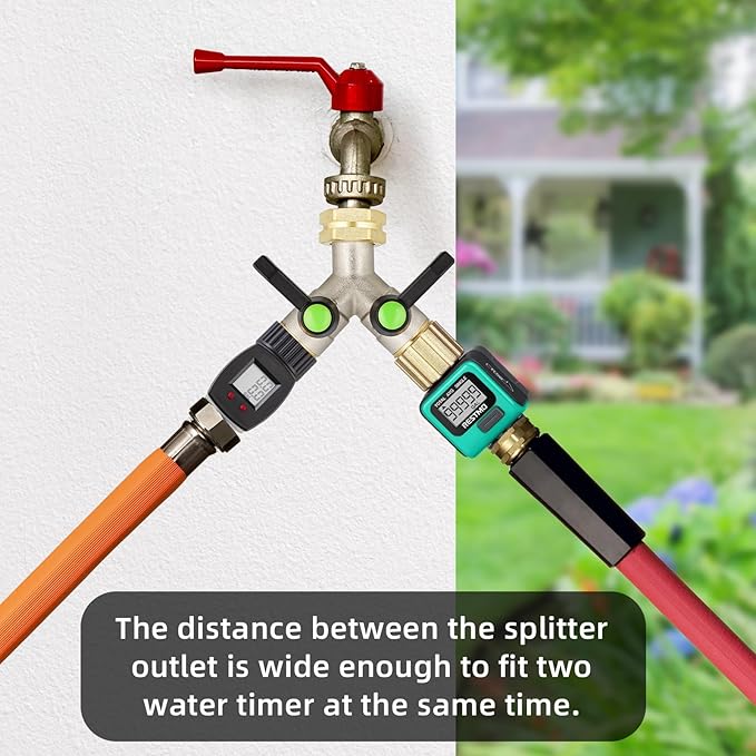 Hose Splitter 2 Way, Brass High Flow Garden Hose Splitter Heavy Duty, Hose Connector, Water Spigot Splitter, Full Flow Faucet Splitters with shutoff, 3/4” GHT Inlet