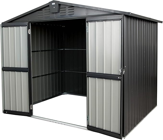 8.2x6.2ft Outdoor Storage Shed, Galvanized Steel Garden Shed with Gable Roof, Lockable Double Doors and 32 Air Vents, Large Utility Tool Storage for Backyard Patio