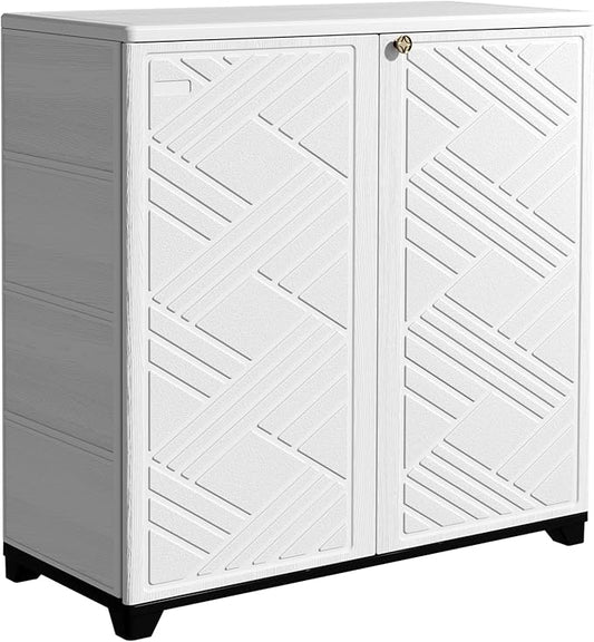 Outdoor/Indoor Storage Box,Resin and Plastic Storage Cabinet Waterproof,Outdoor Cabinet for Patio/Garden/Balcony/Backyard/All Room(NO Shelf-White)