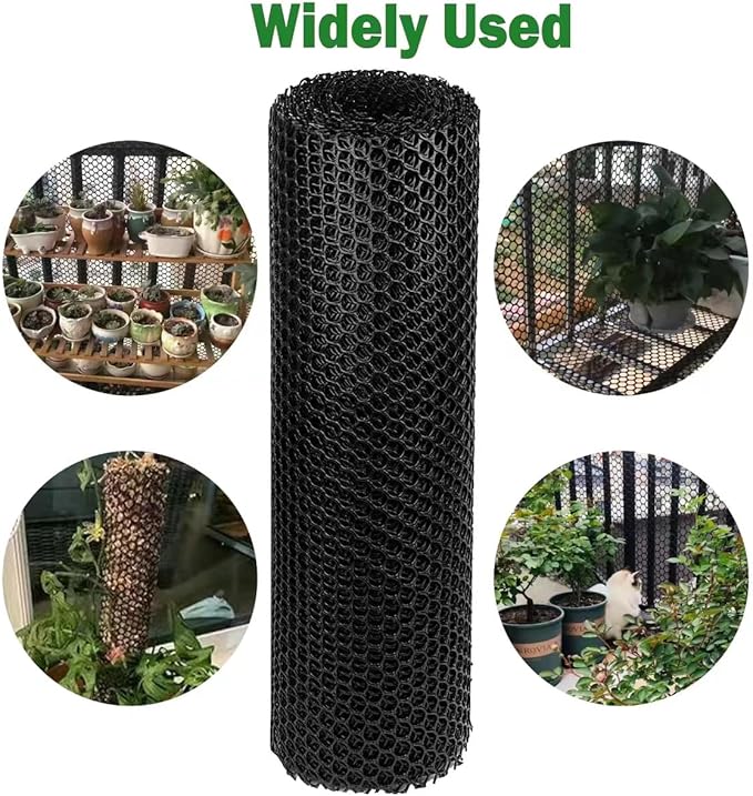 Upgraded Plastic Chicken Wire Fence Mesh(16INx33FT) - Black/Green/White Colors 0.3" Openings,for Garden Net, Poultry Fencing, Chicken Wire Frame,Animal Cage Fence,Floral Netting (Black)
