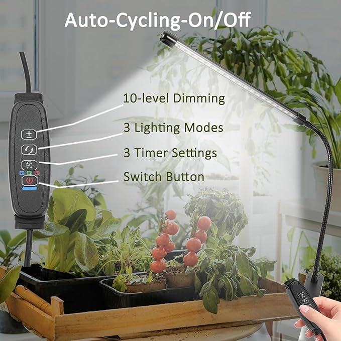 Clip On Grow Light for Indoor Plants,Full Spectrum Led Plant Grow Lights with Auto-Timer, Plant Growing Lamp for Seed Starting,Houseplants, Bonsai, Pot Plant (1-Lamp)