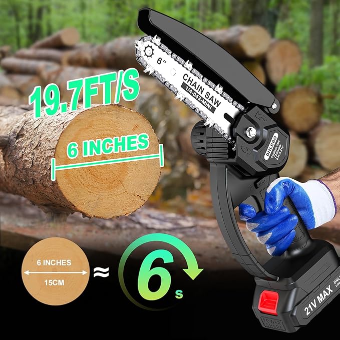 Mini Chainsaw Cordless, 6 inch Electric Chain Saw, Gardening Tool Saw for Wood/Tree Cutting, Garden & Household Use Stocking Stuffers Gift for Men Dad Husband(2 Batteries)
