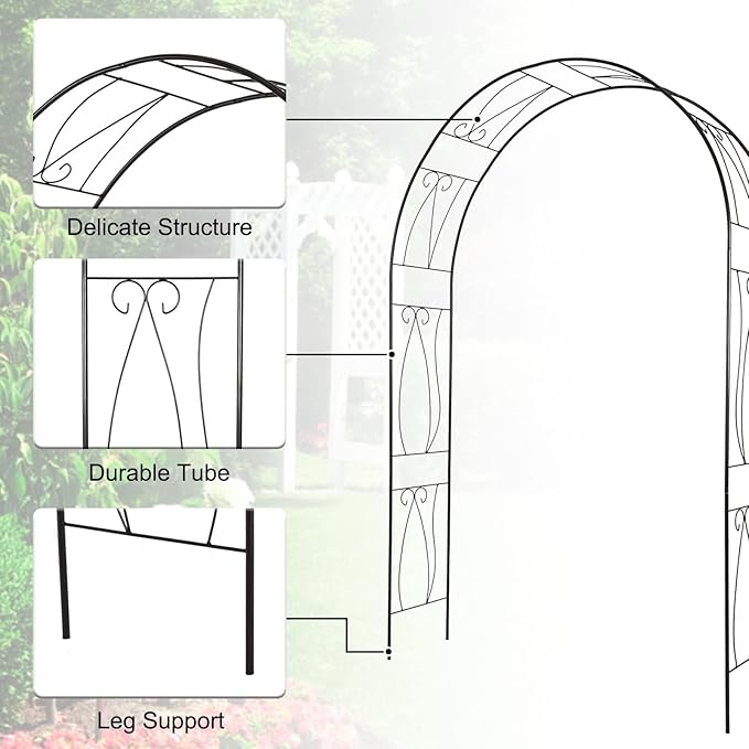 JSUN7 Outdoor Garden Arbor - Decoration Steel Arch Trellis for Climbing Vines and Plants Metal Garden Arbor Garden Trellis for Patio, Lawn, Garden