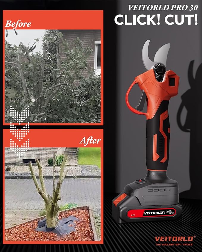 2-IN-1 Cordless Electric Pole Pruning Shears, 13ft Reach, 1.2" Cutting Diameter, 2000mAh Battery Powered, Brushless Motor for Efficient Garden Tree Trimming, Branch Cutting（Red）