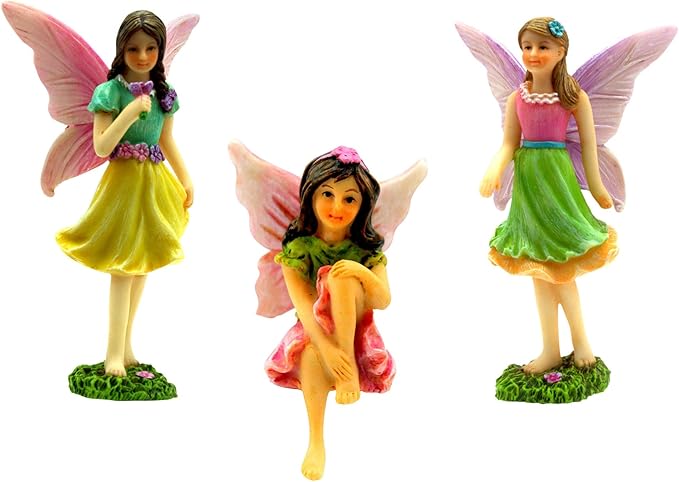 PRETMANNS Fairies for Fairy Garden - Colorful Accessories for an Indoor or Outdoor Miniature Garden - an Adorable Figurine Kit – 3 Pieces