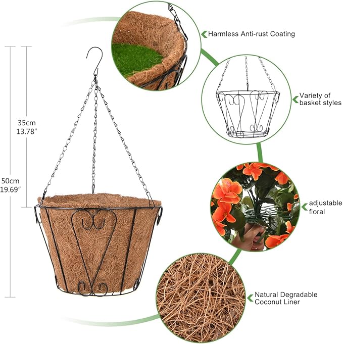 INQCMY Artificial Hanging Flowers in Basket for Fall Autumn Outdoor Decor,Faux Silk Orange Begonia in Planter UV Resistant Realistic for Home Outside Porch Garden Patio Yard Decor
