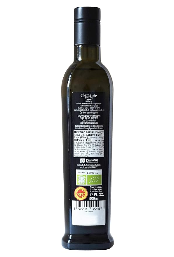 Clemente Organic Dauno Gargano Extra Virgin Olive Oil D.O.P. | 17 Fluid Ounce | Pack of 3