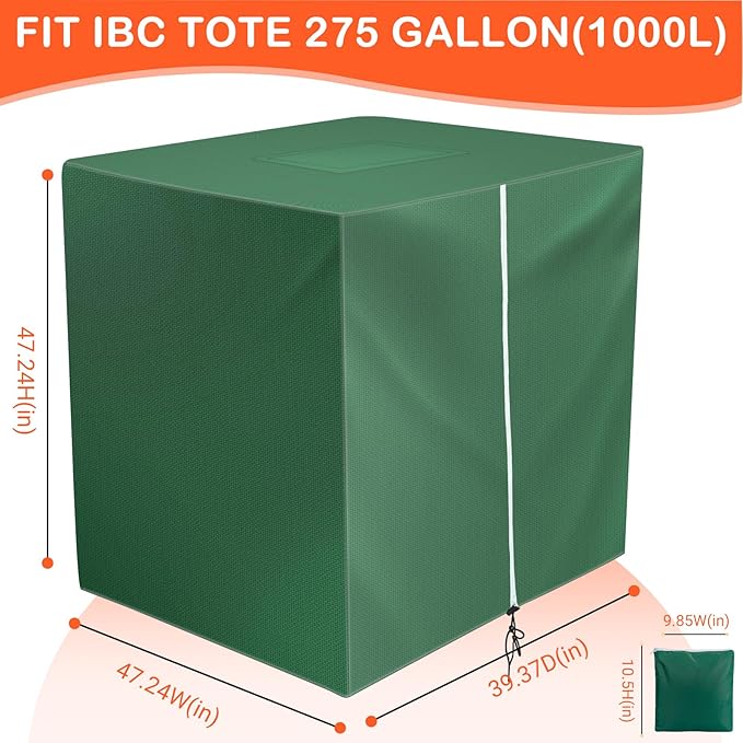 IBC Tote Cover, Outdoor Water Tank Covers Waterproof, 275 Gallon for 420D 1000L Garden Water Tank and Rain Barrel (Green)