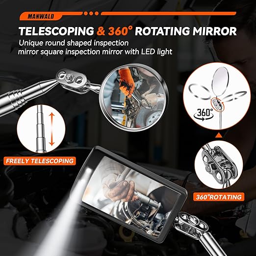 Telescoping Magnetic Pickup Tool Set with Portable Bag, Extendable Flashlight with 360° Inspection Mirror, Christmas Stocking Stuffers for Men Adults, Gifts for Men Mechanics, and Handymen, Red