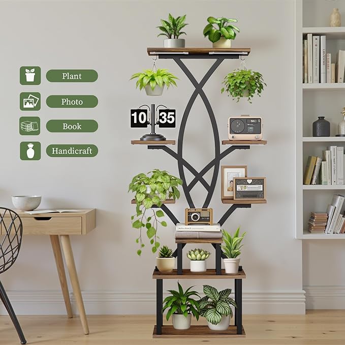 Plant Stand Indoor with Grow Lights - 8 Tiered Plant Shelf with Storage Drawer, 65" Tall Plant Shelf with Grow Light & 2 Hooks, Corner Plant Stand for Indoor Plants, Metal Plant Holder for Home, Patio