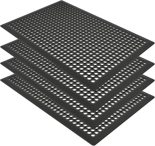 4 Pack Rubber Floor Mats 36”x24” - Heavy-Duty Non-Slip Kitchen Mat & Bar Floor Mat with Drain Holes, Odorless for Entrance, Restaurant, Indoor Outdoor
