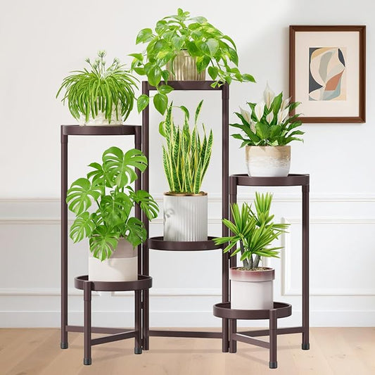 iDavosic.ly Plant Stand Indoor Outdoor, 6 Tier Corner Metal Flower Display Holder Shelf, Easy Assembly Folding Tall Orchid Rack for Patio Balcony Porch Garden Living Room House, Violet Bronze