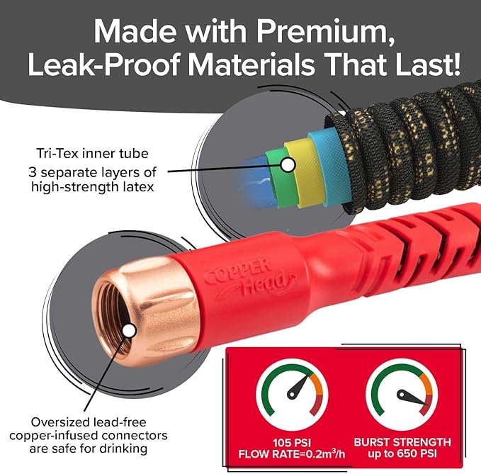 Pocket Hose Copper Head UV w/Pocket Pivot, Expandable Garden Hose 75 FT w/10 Pattern Thumb Sprayer, AS SEEN ON TV, 650psi 3/4in Ultra-Light Solid Copper Anodized Aluminum Fittings No-Kink No-Lead