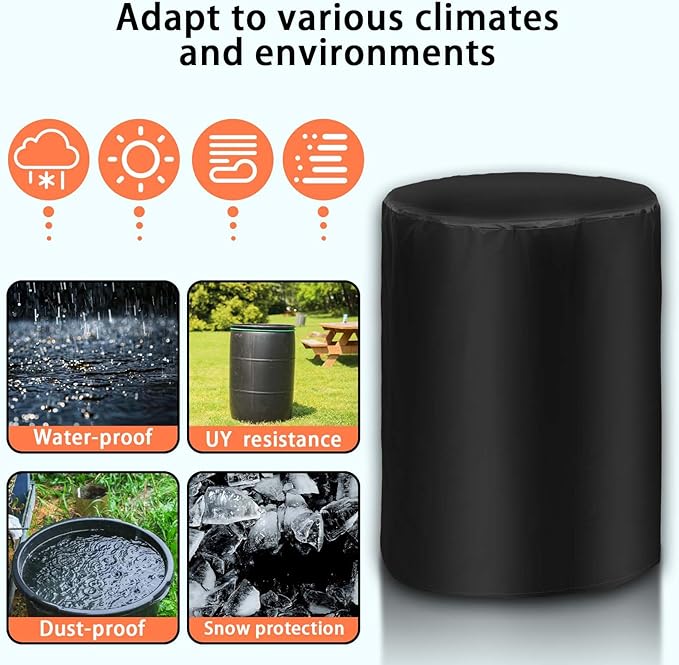 2pcs 55 Gallon Barrel Cover 210D Water Storage Barrel Cover with an Adjustable Drawstring, Rain Barrel Protective Screen Cover for Barrel，25 x 37 Inches