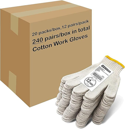 Evridwear Cotton Polyester String Knit Shell Safety Protection Work Gloves for Painter Mechanic Industrial Warehouse Gardening Construction Men One Case With no dots, S Size 240 Pairs