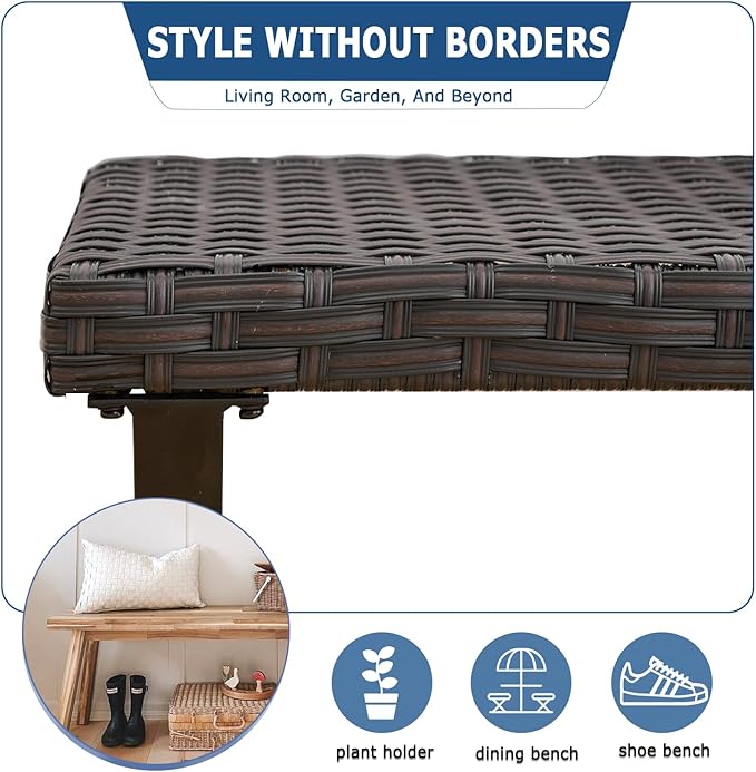46" Patio Rattan Backless Bench Set of 2, All-Weather Outdoor Bench for Garden Backyard, Porch, or Lawn