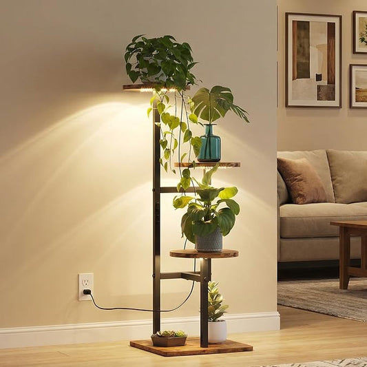 3 Tier Plant Stand Indoor with Grow Light, Tiered Plant Stands for Indoor Plants Multiple, Corner Flower Stand for Living Room, Multi-Layer Vintage Design Plant Shelf
