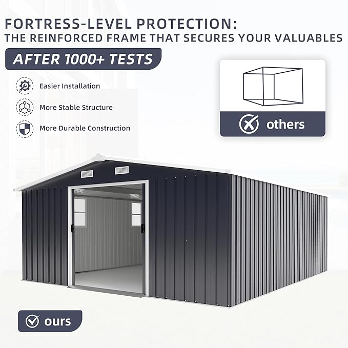 10x12 FT Outdoor Storage Shed, Extra Large Metal Shed with Lockable Doors,Vent & 2 Windows, All-Weather Tool Shed Storage House for Backyard,Garden,Patio, Lawn, Dark Gray