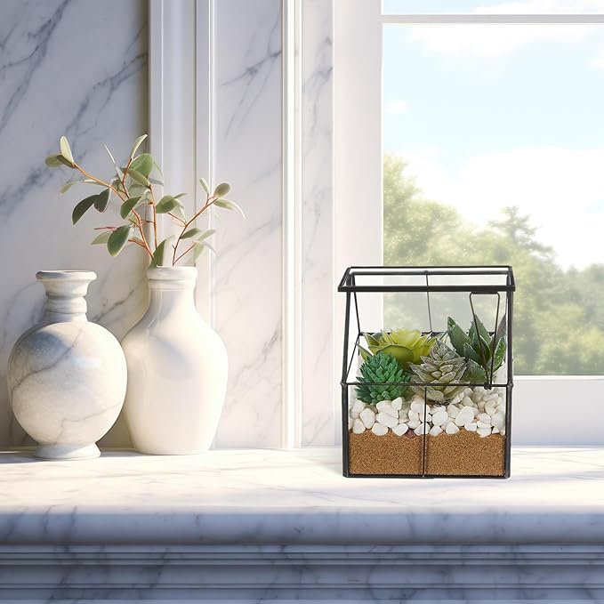 Set of 2 Mini Glass Terrarium Planter with Lid, Small Greenhouse Terrarium Jar, Glass Container Pot, Tabletop Succulent Small Cacti Air Plant Planter for Indoor Home Garden Office Decor