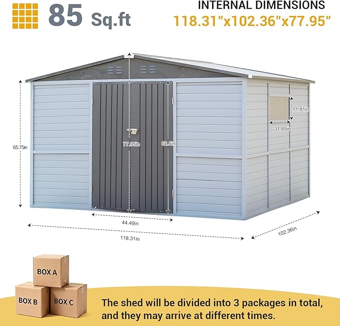 8x10FT Outdoor Storage Shed with Lockable Doors & Slooping Roof Wood & Metal Garden Tool Shed for Backyard, Patio, Poolside