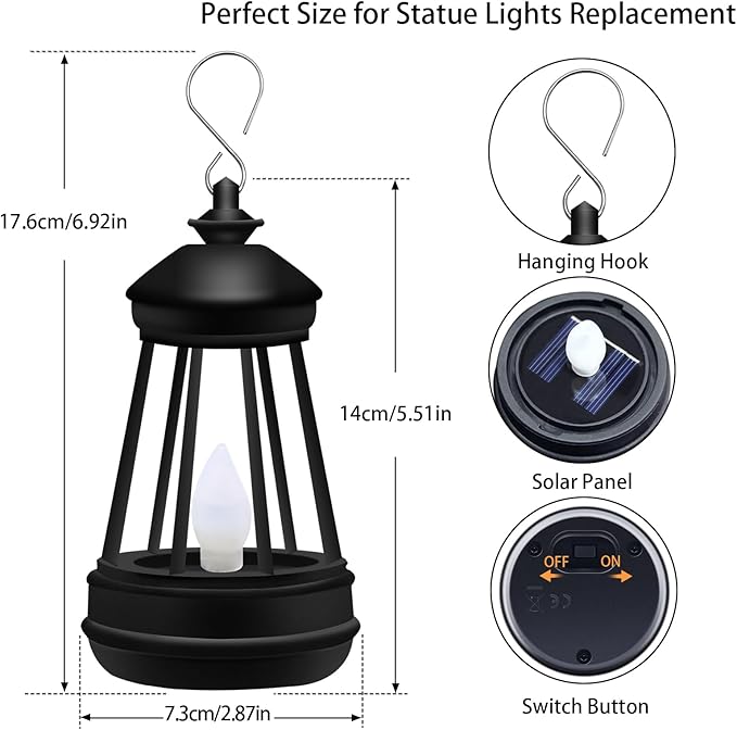 Mini Solar Lantern Lights Replacement for Outdoor Statue, Small Hanging Lantern Replacement, Waterproof Garden Decor Outdoor Lighting Decorative Lights for Yard Patio Lighting, Warm White, 1 Pack