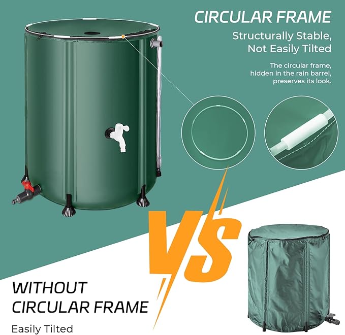 Rain Barrels to Collect Rainwater from Gutter - Rain Collection Barrel Water Barrel Rainwater Collection System Collapsible Rain Barrel Include Filter Two Spigots and Overflow Kit (66 Gallon, Green)