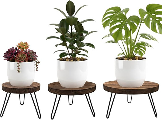 3 Pack Wood Plant Stand Indoor Outdoor, 8'' 10'' 12'' Wooden Planter Stands Fit 5-15 Inch Pot, Plant Stool Flower Pot Stand Gardening Display Pedestals for Decor Living Room Balcony, Office, Patio