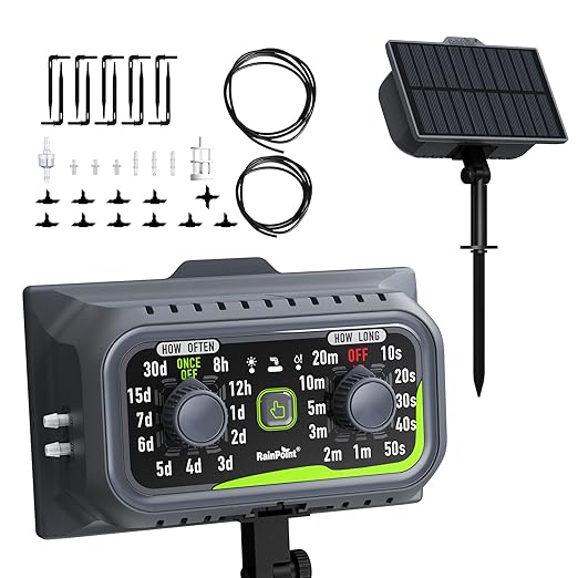 RAINPOINT Compact Programmable Solar Automatic Plant Waterer Kit Work with Indoor Outdoor,Self Watering Drip Irrigation Pump Indoor/Outdoor Vacation Free Low Water Auto Shut-Off Water 10-20 Plants