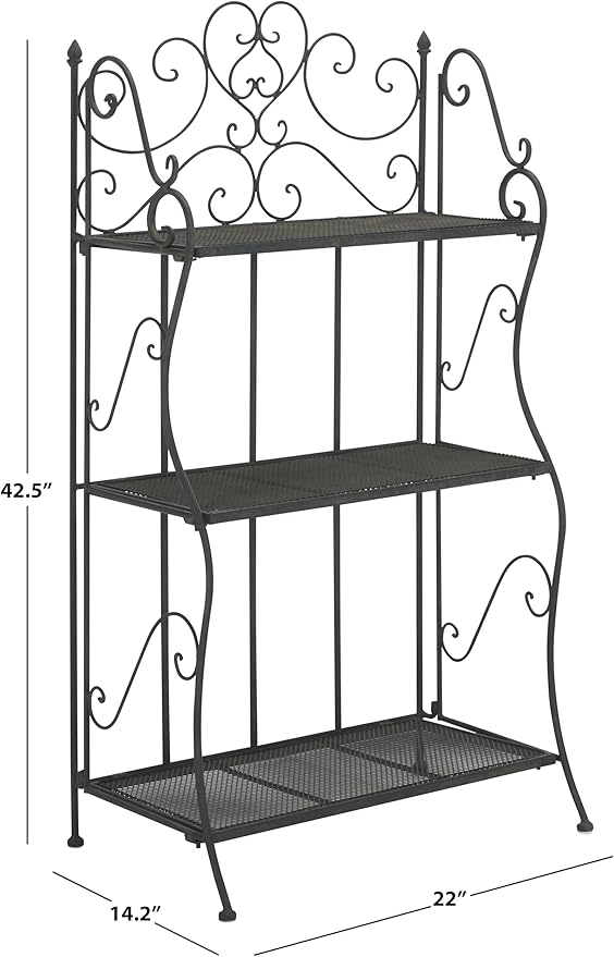 SAFAVIEH Outdoor Collection Torus Victorian Scroll Antique Black 3-Tier Shelf (Fully Assembled)