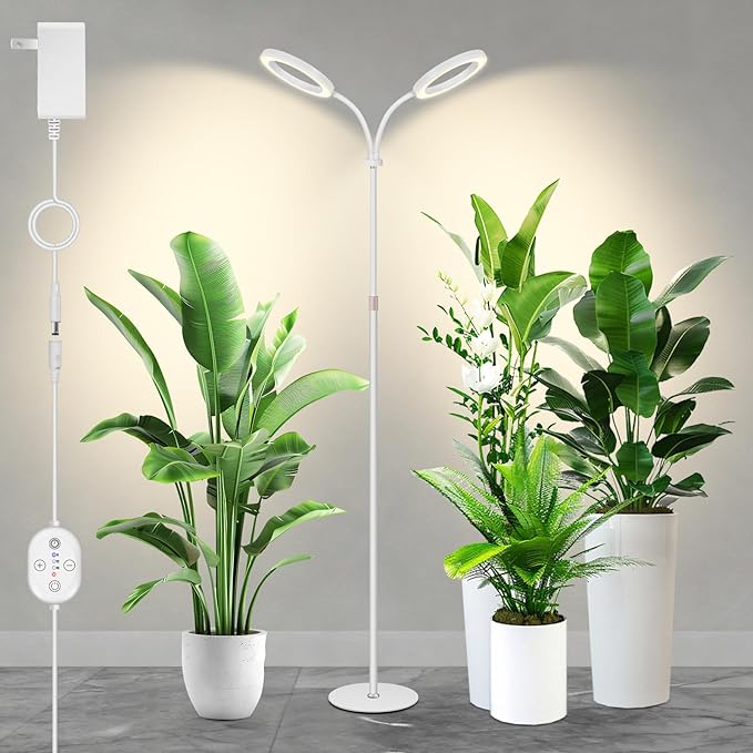 Large Plant Lights for Indoor Growing 24V, 660nm-Enhanced Full Spectrum, LUMILEDS LED Grow Light, 2×6.3in Grow lamp with Timer & Dimming, Adjustable Height 22-70in, 30W, 320μmol/s/m²@6in, K30-W