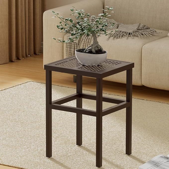 Plant Stand - Indoor/Outdoor Extra-Sturdy 23" tall Aluminum Plant Stand – Ideal for Patios, Gardens, Living Room Decoration (Brown)