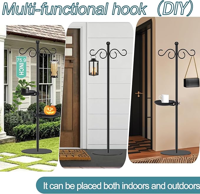 Thickened 74" Shepherd's Hook Stand, Bird Feeder，Floor Hanging Plant Stand，Wind Chime Hanger, Waterproof Metal & Adjustable-Height Standing Pole Holder , Indoor & Outdoor（2 Placement Racks