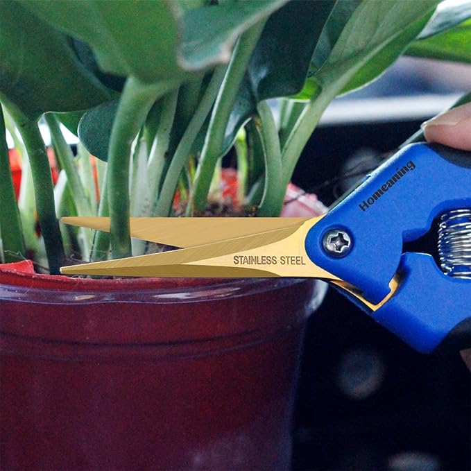 6 Packs Garden Pruning Shears with Curved Blades Trimming Scissors, Gardening Hand Pruning Snips Titanium Coated Precision Bonsai Pruning Shears, Convenient Flower Cutters(Blue)